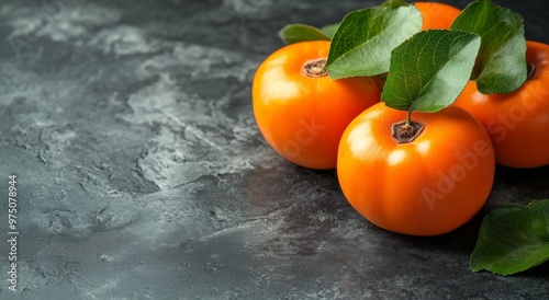 Freshly harvested citrus fruits on a textured stone surface in a dimly lit ki...