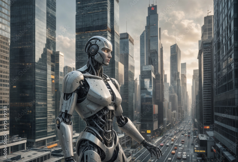 artificial intelligence against skyscrapers at futuristic city cinematic light artificial intelligence against skyscrapers at futuristic city cinematic light