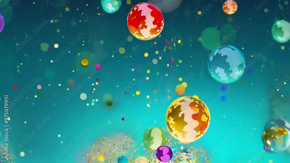 a vibrant array of multicolored dots and shapes against a gradient background that transitions from teal at the top to dark blue at the bottom a vibrant array of multicolored dots and shapes against a gradient background that transitions from teal at the top to dark blue at the bottom