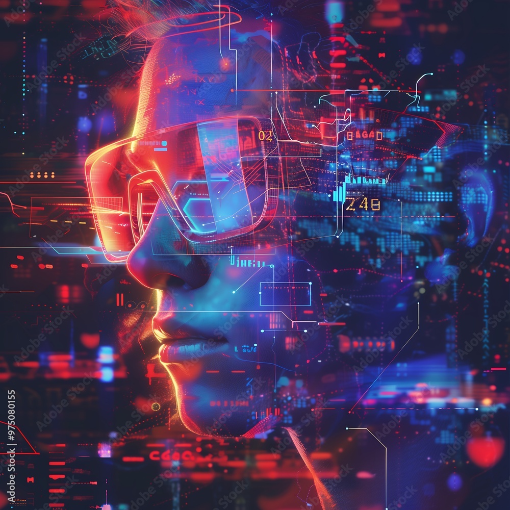 Abstract Cyberspace Portrait of a Person in VR Glasses