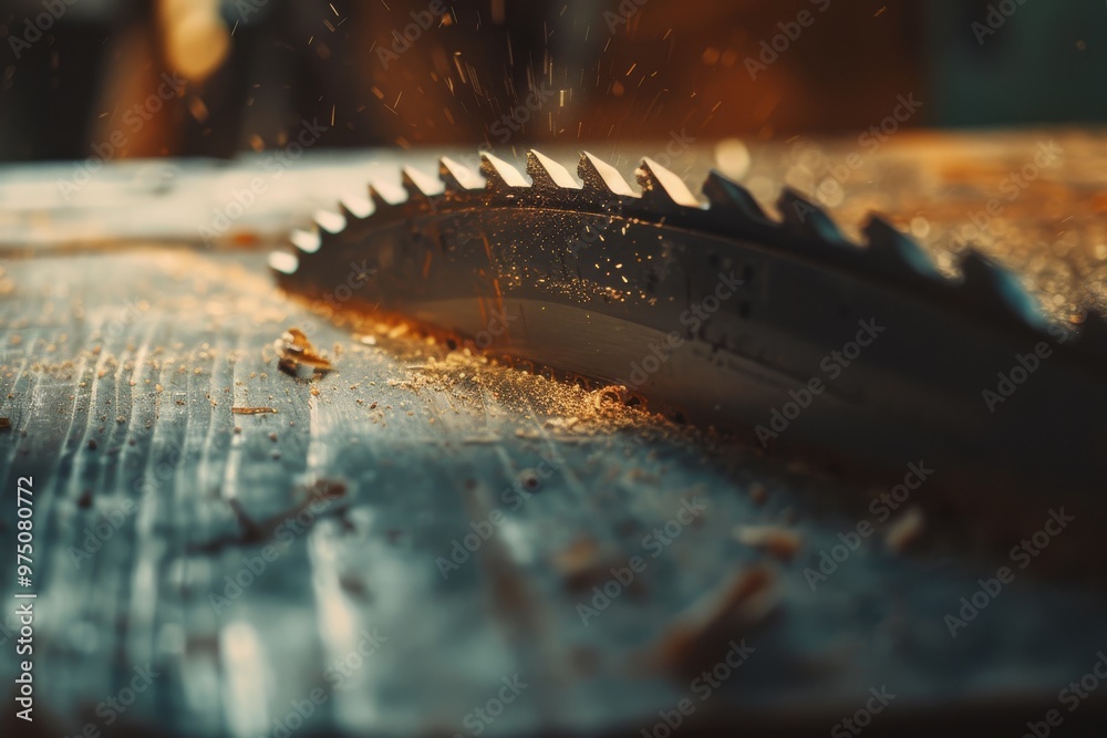 Industrial shot of a sharp circular saw blade slicing through wood, emitting sparks and creating an intense, dynamic atmosphere. Industrial shot of a sharp circular saw blade slicing through wood, emitting sparks and creating an intense, dynamic atmosphere.