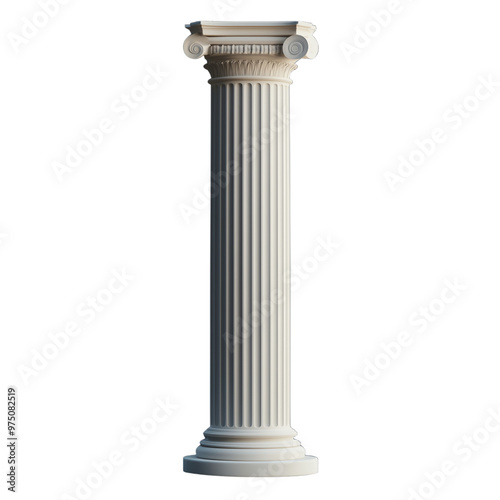 Ancient Greek-style white column with fluted design on transparent background