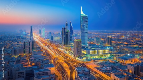 KAFD Buildings in Riyadh at Blue Hour. AI generated illustration photo