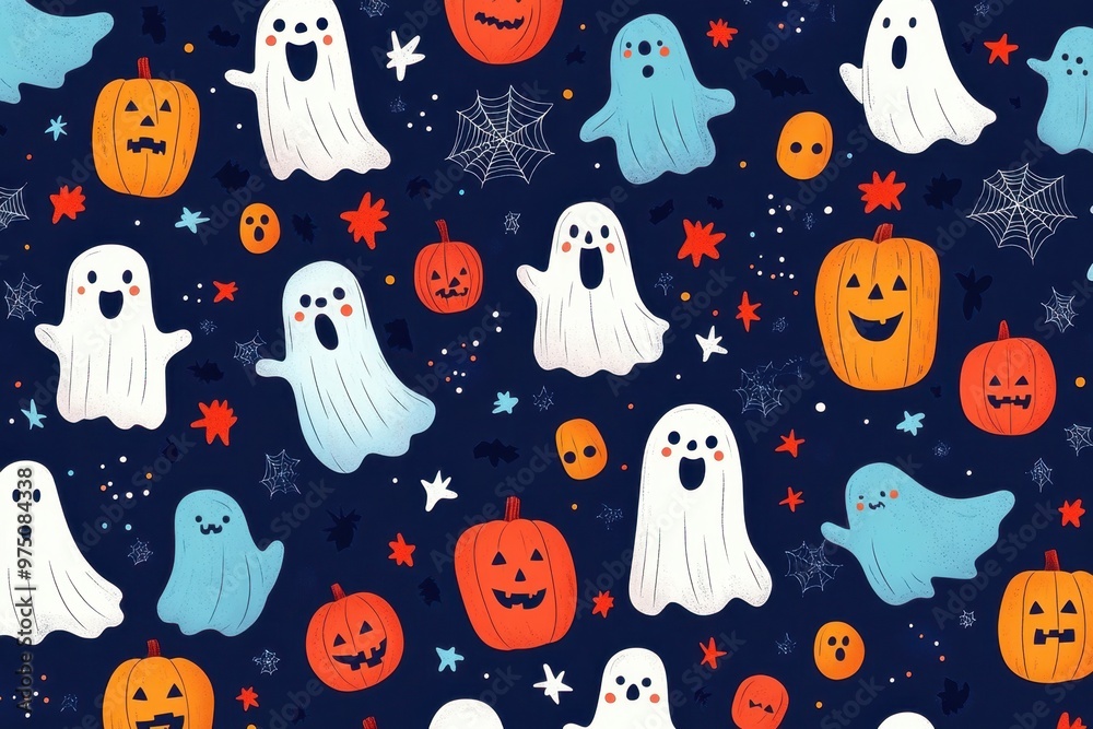 Playful Ghosts Cartoon Pattern for Halloween Decorations | Whimsical Design with Ultra-Realistic Details Playful Ghosts Cartoon Pattern for Halloween Decorations | Whimsical Design with Ultra-Realistic Details