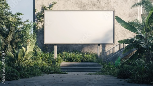 Empty Billboard in Greenery. AI generated illustration. photo