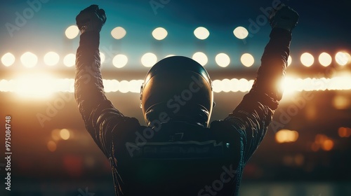 Race Car Driver Victory Silhouette. AI generated illustration. photo