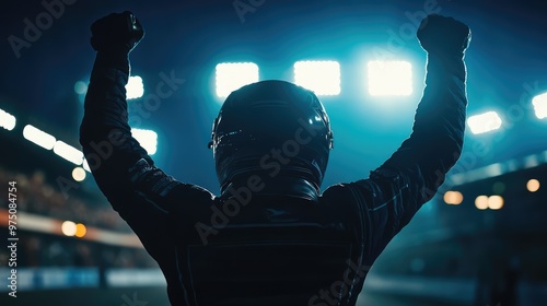 Race Car Driver Victory Silhouette. AI generated illustration. photo