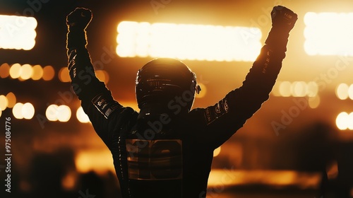 Race Car Driver Victory Silhouette. AI generated illustration. photo