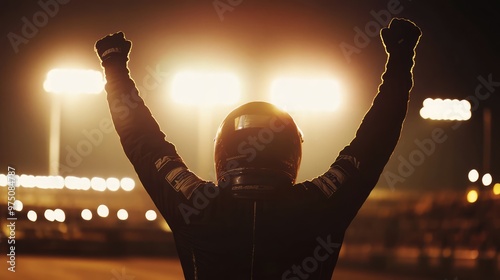 Race Car Driver Victory Silhouette. AI generated illustration. photo