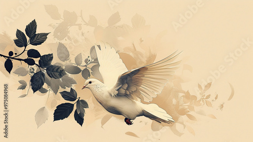 Dove of peace concept. Symbol of freedom and international day of peace. pigeon with olive tree branch watercolor painting art , sketch or drawing , can be used for wallpapers, wallart, greeting cards photo