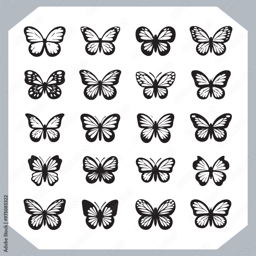 Butterfly silhouette icon, Silhouettes of butterflies. Black of funny butterflies. Insect butterfly black silhouette, Set of butterflies Butterfly silhouette icon, Silhouettes of butterflies. Black of funny butterflies. Insect butterfly black silhouette, Set of butterflies
