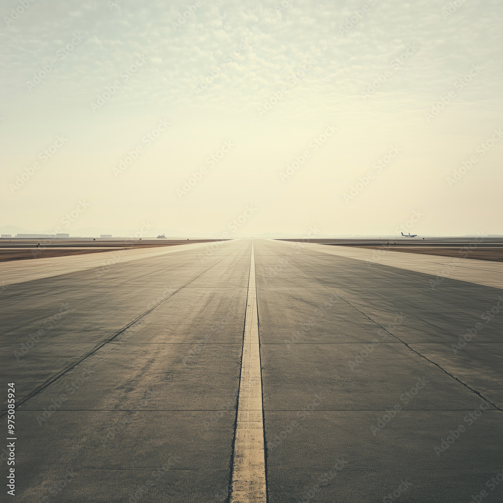 Fototapeta premium The Quiet Runway: Wide Open Airport Runway Without a Plane in Sight