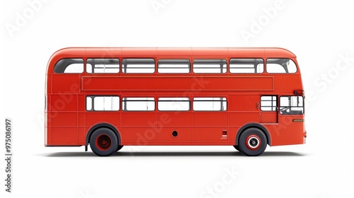 A bright red traditional London bus isolated over white