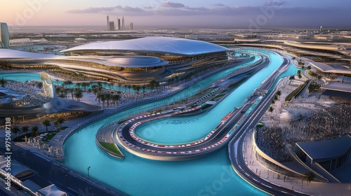 Wallpaper Mural Yas Marina Circuit map illustration showing Formula 1 racetrack layout in Abu Dhabi, detailed motorsport track design with curves, turns, and modern navigation concept. AI generated illustration. Torontodigital.ca