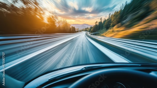 Driving POV Highway. AI generated illustration