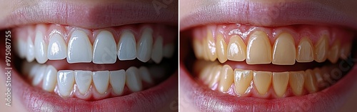 A dramatic before and after showing teeth whitening results for a brighter smile photo