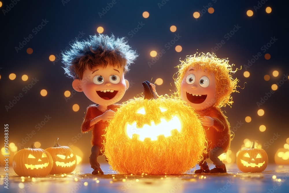 Spooky Fun: Kid-Friendly Halloween Illustration with Cheerful Characters for Approachable Content Creation Spooky Fun: Kid-Friendly Halloween Illustration with Cheerful Characters for Approachable Content Creation
