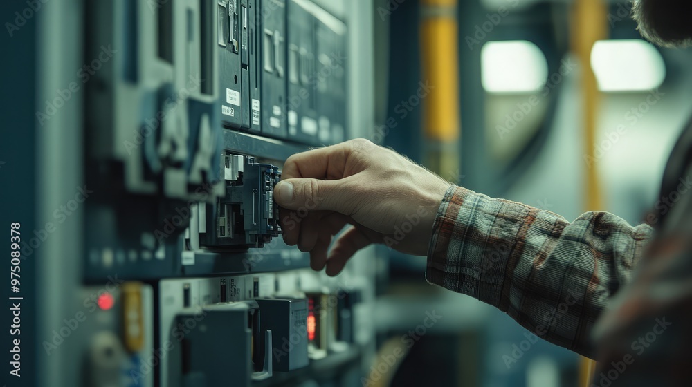 Fototapeta premium Resetting Circuit Breaker. AI generated illustration