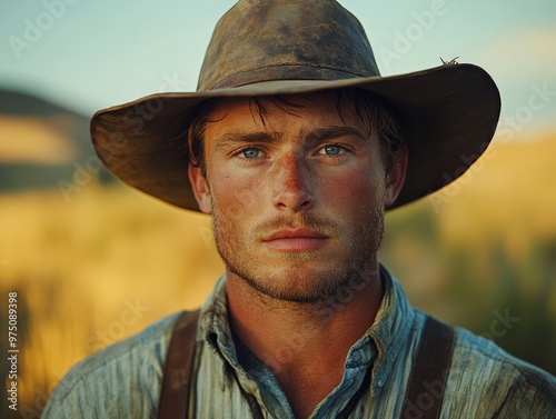 Man wearing a hat and suspenders poses for the camera