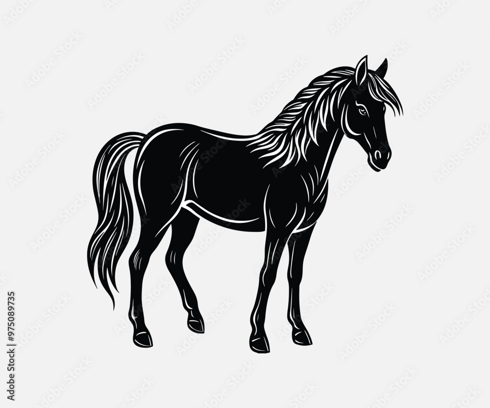 Obraz premium Linocut silhouette of a horse in vector art