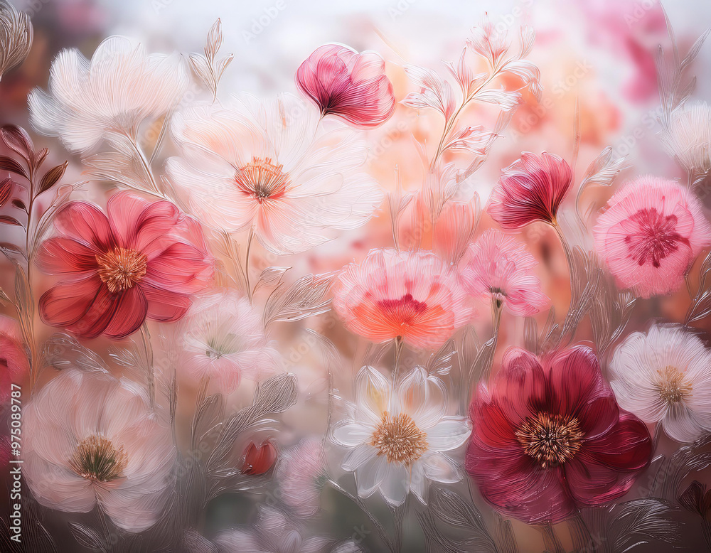 Beautiful floral background created with delicate red and pink flowers, perfect for romantic and feminine designs Beautiful floral background created with delicate red and pink flowers, perfect for romantic and feminine designs