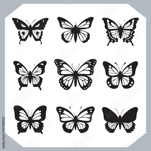 Wallpaper Mural Butterfly silhouette icon, Silhouettes of butterflies. Black of funny butterflies. Insect butterfly black silhouette, Set of butterflies Torontodigital.ca