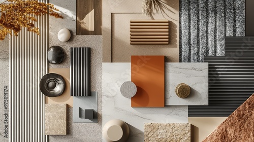 Interior Materials Mood Board. AI generated illustration photo