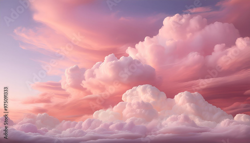 Beautiful cloudscape with pink and white clouds covering the sky at sunset time