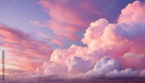 Beautiful evening sky with pink and purple clouds illuminated by the setting sun