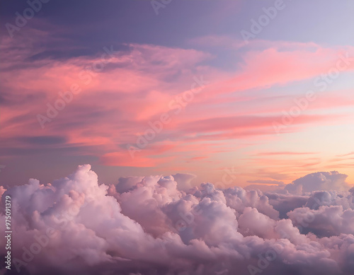 Wallpaper Mural Beautiful pink cloudscape illuminating the sky at sunset, creating a mesmerizing view above the clouds Torontodigital.ca