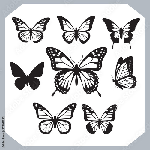 Wallpaper Mural Butterfly silhouette icon, Silhouettes of butterflies. Black of funny butterflies. Insect butterfly black silhouette, Set of butterflies Torontodigital.ca