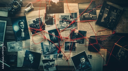 Detective Board Investigation. AI generated illustration photo