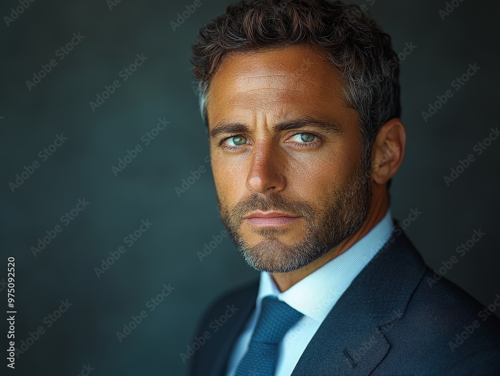 A man in a sophisticated suit displays an intense, piercing gaze with vibrant green eyes, set against a deep, monochromatic background emphasizing focus and precision. A man in a sophisticated suit displays an intense, piercing gaze with vibrant green eyes, set against a deep, monochromatic background emphasizing focus and precision.