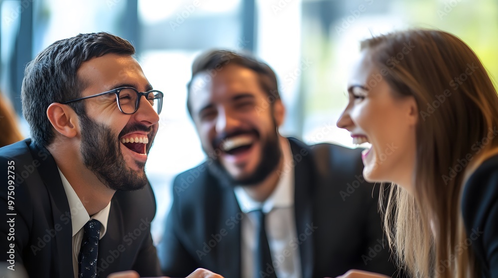 Three Business Professionals Laughing Together in a Meeting Three Business Professionals Laughing Together in a Meeting