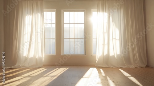 Backlit Window with White Curtains. AI generated illustration