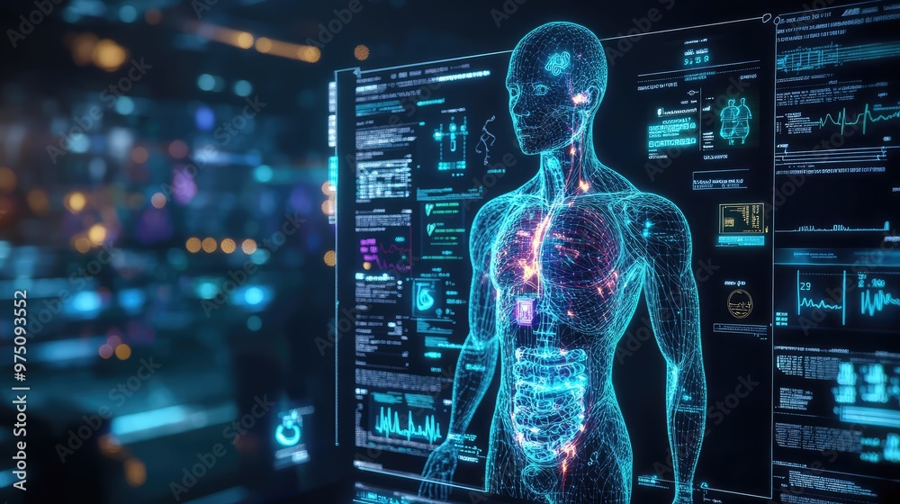 Futuristic Health Tech Interface. AI generated illustration Futuristic Health Tech Interface. AI generated illustration