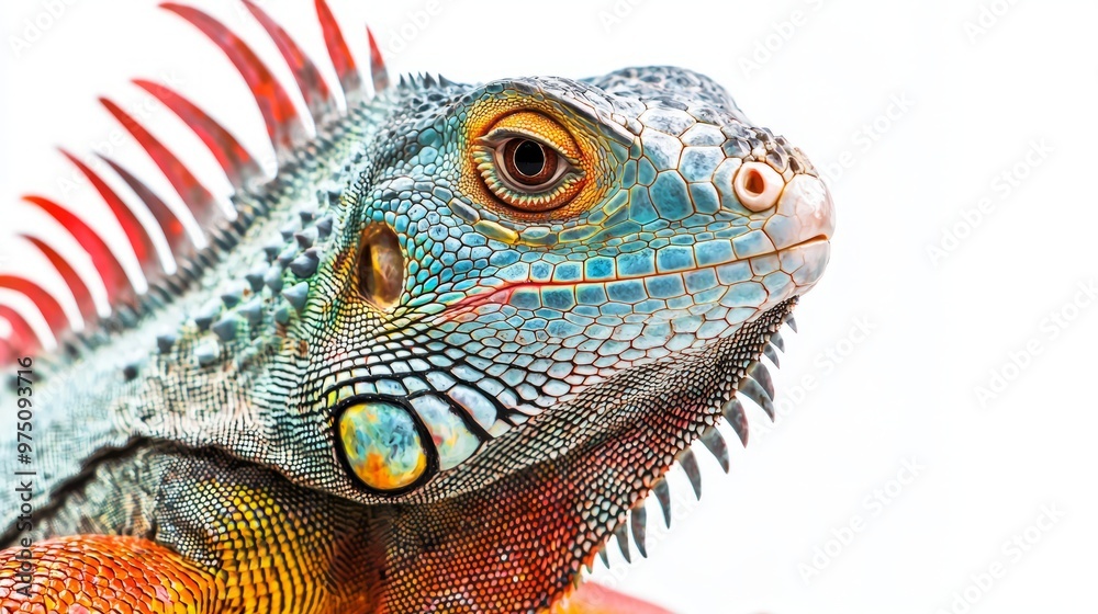 Fototapeta premium Close up Portrait of a Colorful Iguana with Red Spikes