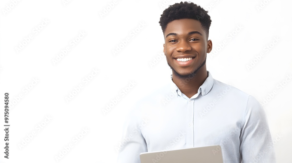 Portrait of a Smiling Young Man Holding a Laptop Portrait of a Smiling Young Man Holding a Laptop