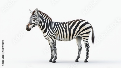 Zebra standing isolated on white background