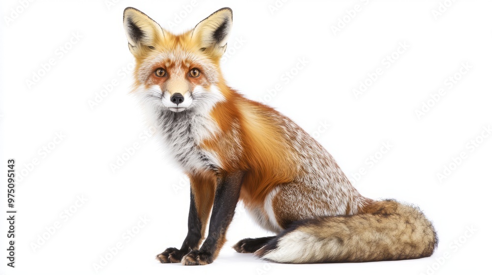 Obraz premium Red Fox Sitting on White Background
