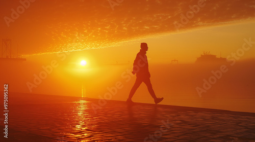 Silhouette of a runner on the road at sunrise