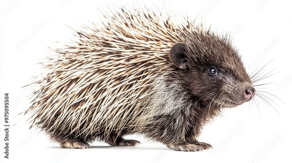 Baby Porcupine with Spikes Isolated on White Background