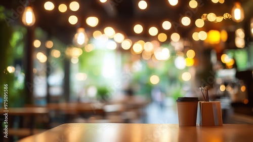 Blurred Café Coffee Bar Background. AI generated illustration. photo