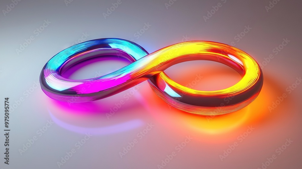 A white surface with two neon-colored rings stacked on top, featuring a pink and blue ring at the top A white surface with two neon-colored rings stacked on top, featuring a pink and blue ring at the top