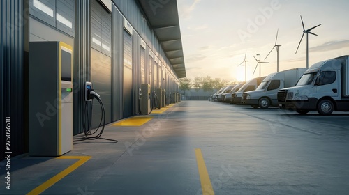 Electric Fleet Charging Station. AI generated illustration photo