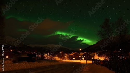 Northern Lights Over Troms. AI generated illustration photo