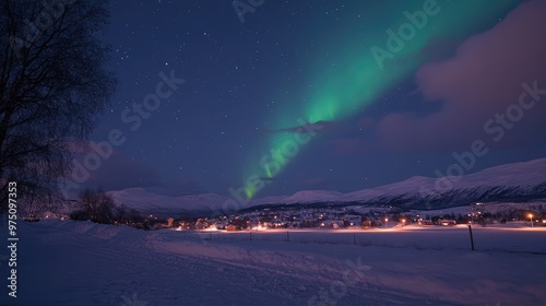 Northern Lights Over Troms. AI generated illustration photo