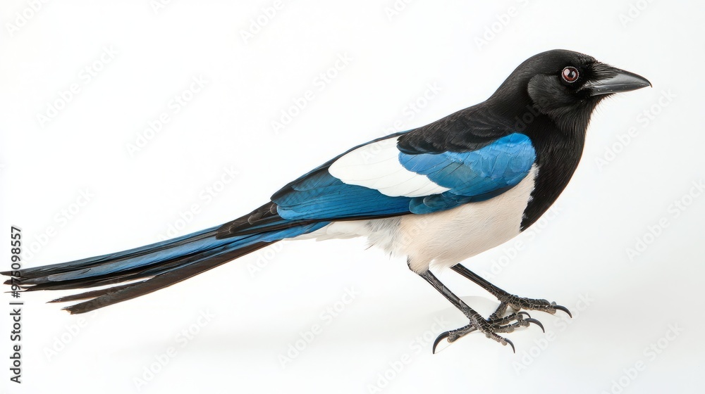 Black billed Magpie Bird Isolated on White Background Black billed Magpie Bird Isolated on White Background