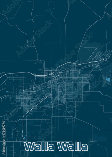 Walla Walla, Washington, USA artistic blueprint map poster