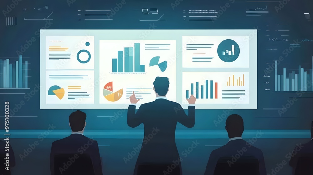 Businessman Presenting Data and Charts to Colleagues Businessman Presenting Data and Charts to Colleagues